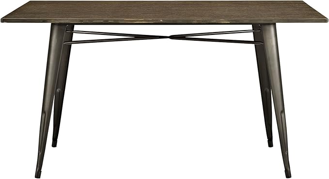 Modway Alacrity 59" Rustic Modern Farmhouse Wood Rectangle Dining Table with Steel Legs in Brown - LeafyLoom