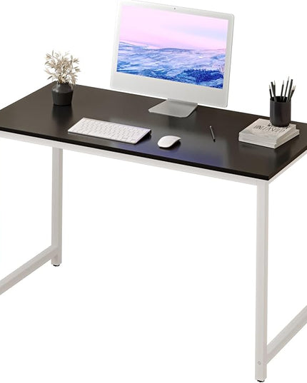 Halter Computer Desk for Home Office 47” Work Table Easy Assembly Black Desk White Frame - LeafyLoom