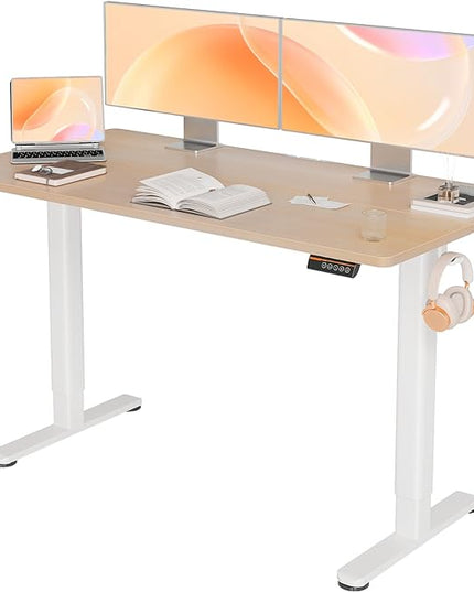 Electric Standing Desk, Adjustable Height Stand up Desk, 55x24 Inches Sit Stand Home Office Desk with Splice Board,Natural Top - LeafyLoom