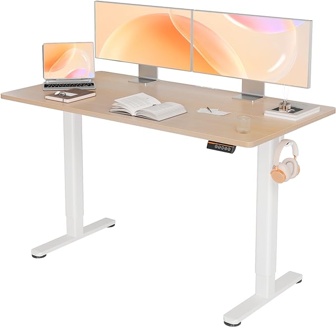 Electric Standing Desk, Adjustable Height Stand up Desk, 55x24 Inches Sit Stand Home Office Desk with Splice Board,Natural Top - LeafyLoom