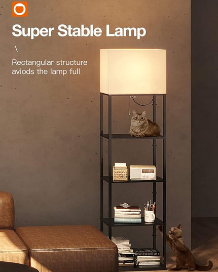 addlon Floor lamp with Shelves Super Large Size (19''W), 5-Tier Modern Floor lamp with 3 Color Temperatures LED Bulb, Display Shelf lamp for Living Room, Bedroom and Office - Black - LeafyLoom