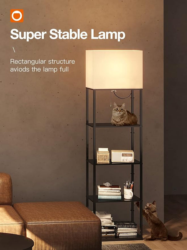 addlon Floor lamp with Shelves Super Large Size (19''W), 5-Tier Modern Floor lamp with 3 Color Temperatures LED Bulb, Display Shelf lamp for Living Room, Bedroom and Office - Black - LeafyLoom