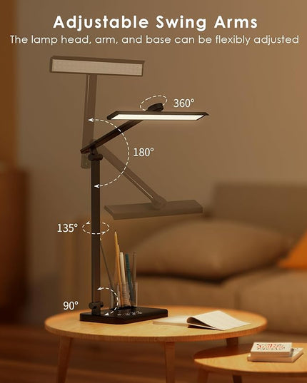 LED Desk Lamp with USB Charging Port, Eye-Caring Table Lamp, Touch Control Dimmable 5 Color Modes, 45 Min Auto-Off Timer, Foldable Study Desk Light for Home Office College Dorm & Reading - LeafyLoom