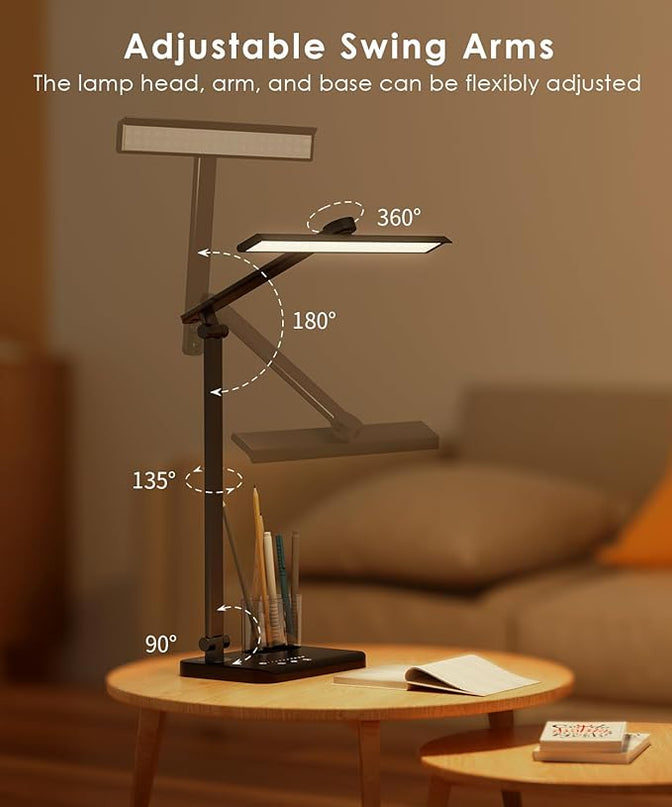 LED Desk Lamp with USB Charging Port, Eye-Caring Table Lamp, Touch Control Dimmable 5 Color Modes, 45 Min Auto-Off Timer, Foldable Study Desk Light for Home Office College Dorm & Reading - LeafyLoom