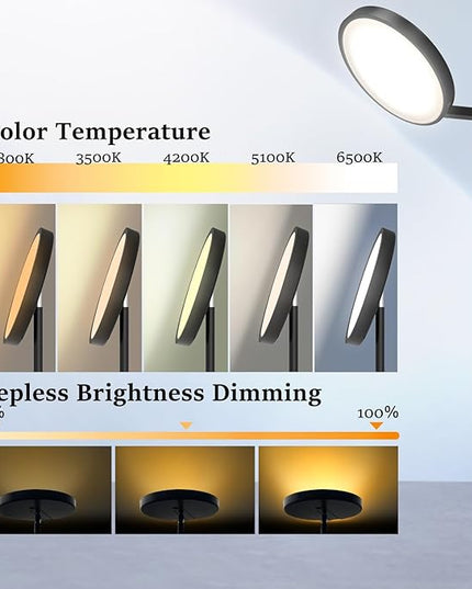JOOFO Folding Floor Lamp, Sky LED Floor Lamp with Modern Folding Torchiere Design, 5 Color Temperatures Lamp with Remote and Touch Pad, Perfect Standing Folding Light for Bedroom,Office(Black-Folding) - LeafyLoom