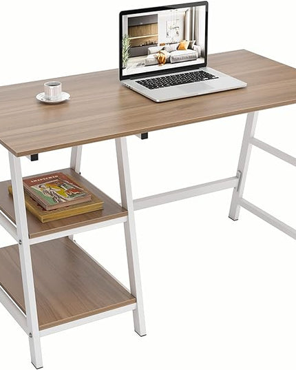 sogesfurniture 47 inches Writing Computer Desk, Trestle Desk Study Desk, Laptop PC Desk, Workstation with Storage Shelf, Home Office Desk Sturdy Table Study Table,Oak BHUS-CS-Tplus-120OK - LeafyLoom