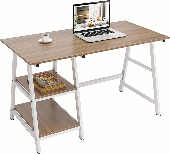 sogesfurniture 47 inches Writing Computer Desk, Trestle Desk Study Desk, Laptop PC Desk, Workstation with Storage Shelf, Home Office Desk Sturdy Table Study Table,Oak BHUS-CS-Tplus-120OK - LeafyLoom