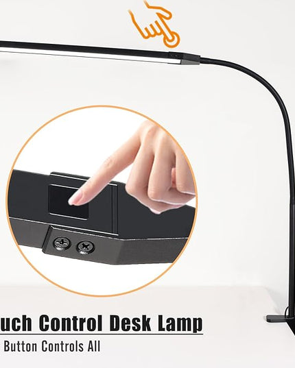 Clamp on Lamp, CeSunligt LED Desk Lamp, 12W, 800 LMS, 3 Color Modes, Multi Brightness Adjustable, Eye-Caring Touch Task Lamp for Reading, Home, Office (Adapter Included) - LeafyLoom