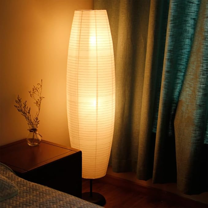 Rice Paper Floor Lamp Shade, Foldable and Minimalist style Paper Lamps Classic Modern Paper Floor Light Bulb Cage Guard for Living Room Bedroom Décor - LeafyLoom