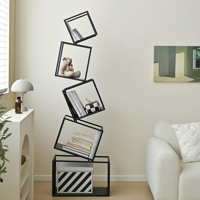 Bookshelf, 5-Tier Bookcase Black, 67" Tall Black Bookshelf, Modern Book Shelf, Storage Shelves for CDs/Books/Home Decor, Display Shelf for Living Room, Bedroom, Study Room, Nursery Room - LeafyLoom