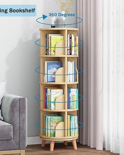 Gdrasuya10 4 Tier Rotating Bookshelf with Legs, Floor Standing Bookshelf Stackable Bookshelf Wood Bookcase Storage 360 Display Book Shelf for Living Room Bedroom - LeafyLoom
