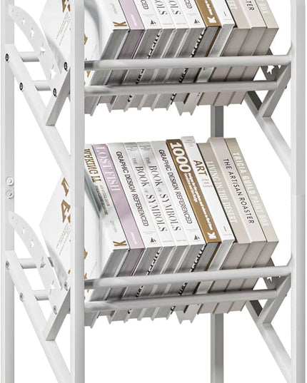 Bookshelf Storage Shelf Bookcase Freestanding Storage Stand Book Organizer for Living Room, Bedroom, Kitchen, Rust Resistance,Easy Assembly Multi-Functional Organizer (2 Tiers, White) - LeafyLoom