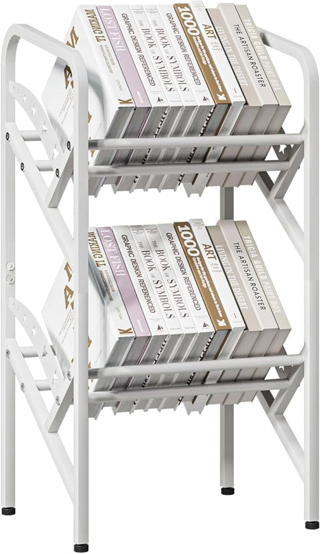 Bookshelf Storage Shelf Bookcase Freestanding Storage Stand Book Organizer for Living Room, Bedroom, Kitchen, Rust Resistance,Easy Assembly Multi-Functional Organizer (2 Tiers, White) - LeafyLoom