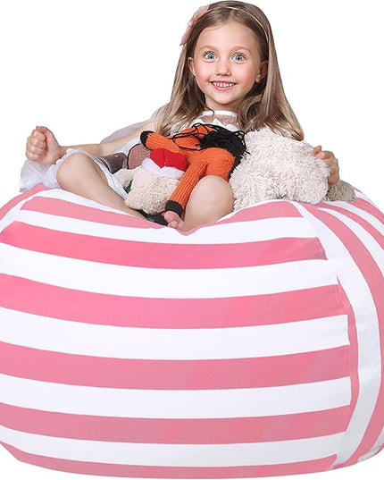 Wekapo Stuffed Animal Storage Bean Bag Chair Cover for Kids | Stuffable Zipper Beanbag for Organizing Children Plush Toys Large Premium Cotton Canvas (Pink, XX-Large) - LeafyLoom