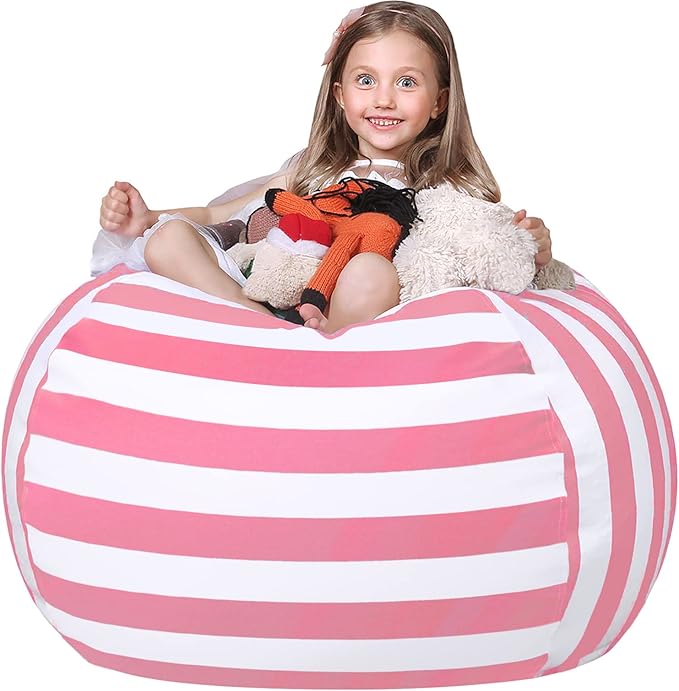 Wekapo Stuffed Animal Storage Bean Bag Chair Cover for Kids | Stuffable Zipper Beanbag for Organizing Children Plush Toys Large Premium Cotton Canvas (Pink, XX-Large) - LeafyLoom