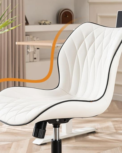 YOUNUOKE Office Desk Chair, Comfy Home Office Chairs, Small Comfortable Desk Chairs with Wheels, Armless PU Leather Chairs for Computer Conference, White - LeafyLoom
