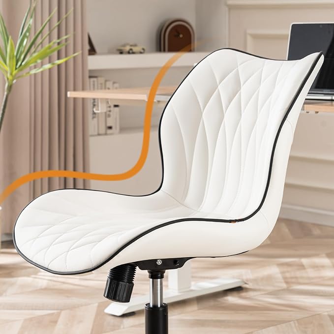 YOUNUOKE Office Desk Chair, Comfy Home Office Chairs, Small Comfortable Desk Chairs with Wheels, Armless PU Leather Chairs for Computer Conference, White - LeafyLoom