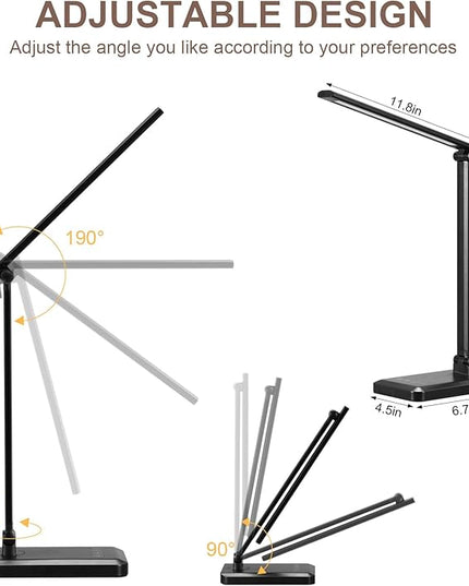 LED Desk Lamp with USB Charging Port Whole White for Home Office Essentials Table Lamp with Eye-Caring 4 Color Temperature Touch Control Stepless Dimming Desk Light for College Dorm - LeafyLoom