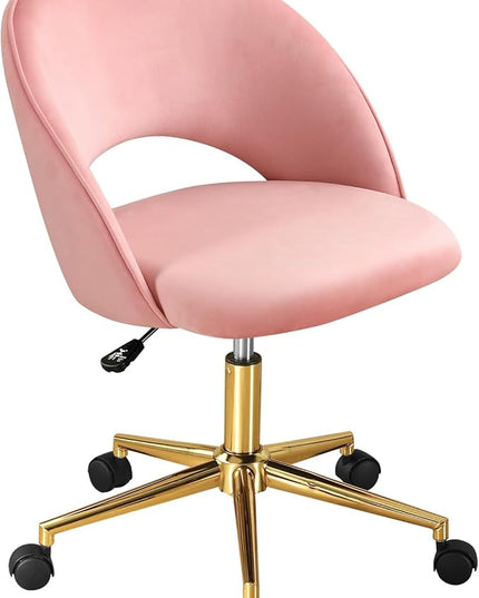 Furniliving Pink Vanity Chair, Cute Desk Chairs for Girls with Back, Rolling Upholstered Accent Chair for Living Room/Makeup Room/Bedroom, Pink - LeafyLoom