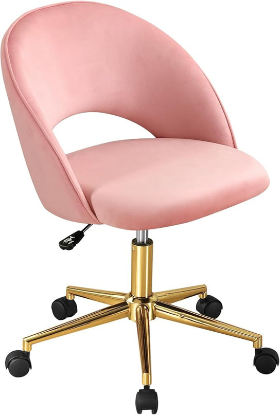 Furniliving Pink Vanity Chair, Cute Desk Chairs for Girls with Back, Rolling Upholstered Accent Chair for Living Room/Makeup Room/Bedroom, Pink - LeafyLoom