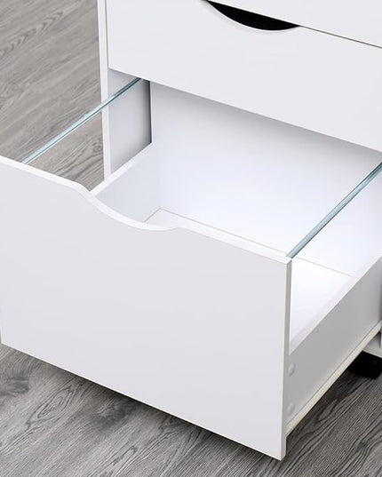 3 Drawers Storage Cabinet, Wooden Mobile Filing Cabinet for Mini Printer Stand, with Lockable Casters, for Home Office (3-Drawers, White) - LeafyLoom