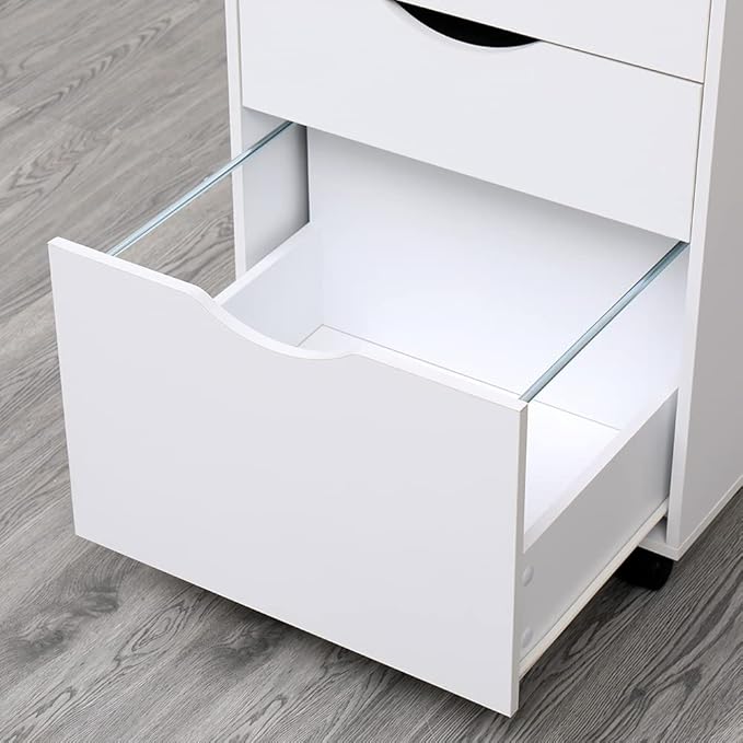 3 Drawers Storage Cabinet, Wooden Mobile Filing Cabinet for Mini Printer Stand, with Lockable Casters, for Home Office (3-Drawers, White) - LeafyLoom