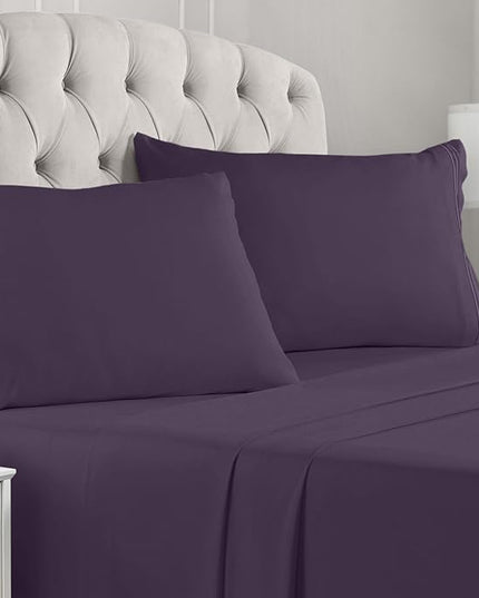 Mellanni King Sheets Set - 4 PC Iconic Collection Bedding Sheets & Pillowcases - Hotel Luxury, Extra Soft, Cooling Bed Sheets - Deep Pocket up to 16 inch (King, Purple) - LeafyLoom