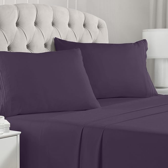 Mellanni King Sheets Set - 4 PC Iconic Collection Bedding Sheets & Pillowcases - Hotel Luxury, Extra Soft, Cooling Bed Sheets - Deep Pocket up to 16 inch (King, Purple) - LeafyLoom