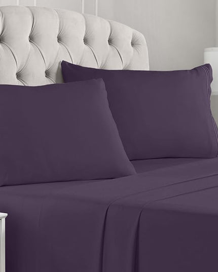 Mellanni Full Sheets Set - 4 PC Iconic Collection Bedding Sheets & Pillowcases - Hotel Luxury, Extra Soft, Cooling Bed Sheets - Deep Pocket up to 16 inch (Full, Purple) - LeafyLoom