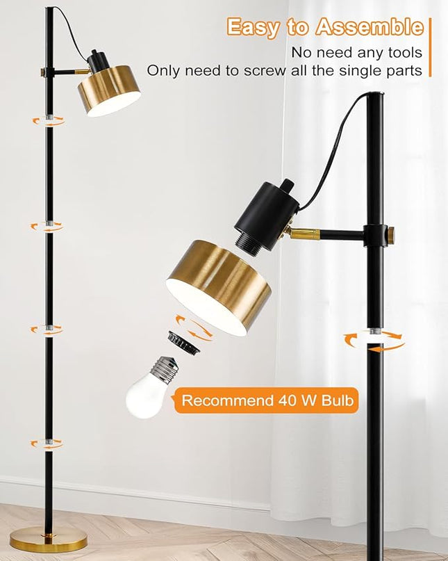 OYEARS Floor Lamp for Living Room Bright Lighting Tall Modern Industrial Vintage Standing Corner Lamps LED Metal Light Office Bedroom Study Gold Black White Matte Accent (1-Light, Gold) - LeafyLoom