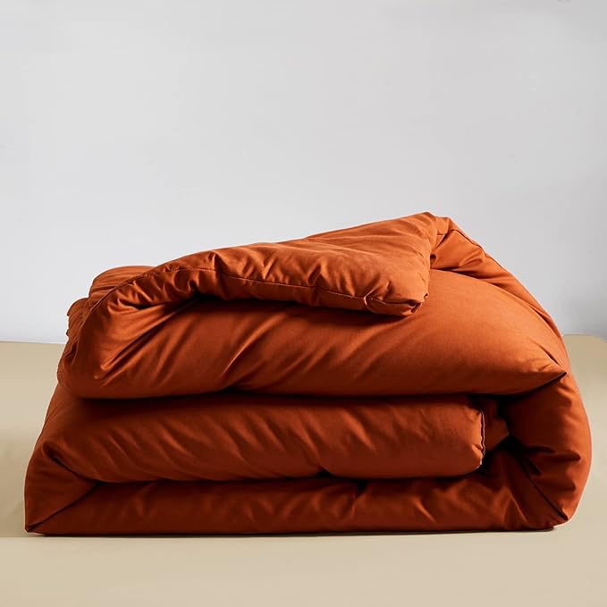 Rust Comforter Sets Burnt Orange Bedding Set King Reddish Caramel Color Terracotta Bed Set 3 Pieces Women Lightweight Solid Burnt Orange Color Blanket Rust Quilts Set Breathable Bed Comforter - LeafyLoom