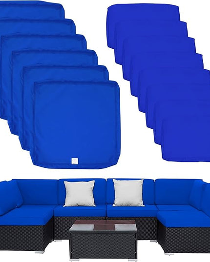 ClawsCover 14Pack Outdoor Patio Seat and Back Cushions Replacement Covers Fit for 7Pieces 6-Seater Wicker Rattan Sectional Couch Chair Furniture Set,Royal Blue-Include Cover Only (Large) - LeafyLoom