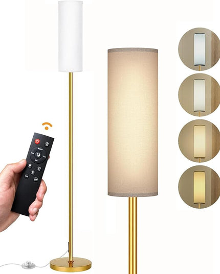 Floor Lamp for Living Room Bedroom with Remote, Modern LED Floor Lamp with Two Adjustment Modes of Reading and Colorful,Standing Lamp Tall Lamp with White Lampshade,9W Bulb Included(Gold) - LeafyLoom