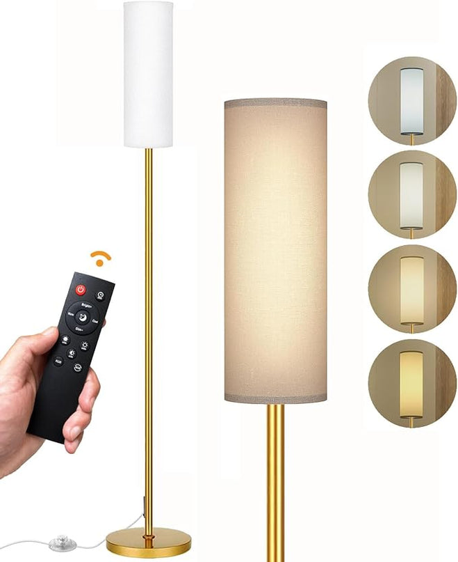 Floor Lamp for Living Room Bedroom with Remote, Modern LED Floor Lamp with Two Adjustment Modes of Reading and Colorful,Standing Lamp Tall Lamp with White Lampshade,9W Bulb Included(Gold) - LeafyLoom