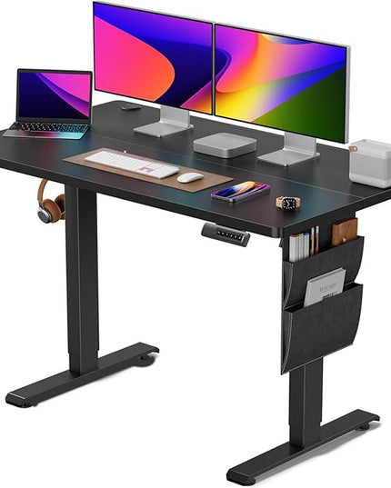Standing Desk Adjustable Height, Electric Standing Desk with Starage Bag, Stand up Desk for Home Office Computer Desk Memory Preset with Headphone Hook, 48x24 Inch, Black - LeafyLoom