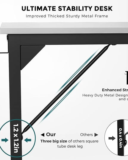 JHK Computer Small Desk Office 32 Inch Writing Work Kids Study Simple Wooden Table for Home Bedroom Modern Style with Headphone Hooks & Storage Bag, White - LeafyLoom