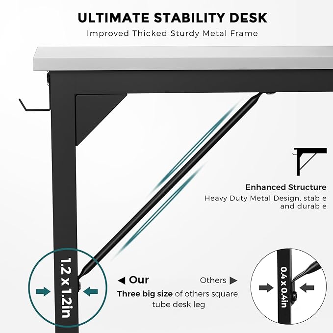 JHK Computer Small Desk Office 32 Inch Writing Work Kids Study Simple Wooden Table for Home Bedroom Modern Style with Headphone Hooks & Storage Bag, White - LeafyLoom