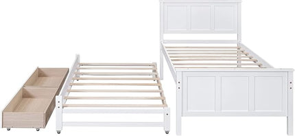 Merax Classic Solid Wooden Bed Farme with Trundle Bed and Drawers Storage Sofa Bed for Living Room Bedroom Guest Room Space Saving,White - LeafyLoom