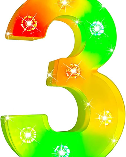Glintee Decorative Led Light Up Number, Light Up Number Sign for Night Light Wedding Birthday Party Christmas Home Bar Decoration Number-(Number 3) - LeafyLoom
