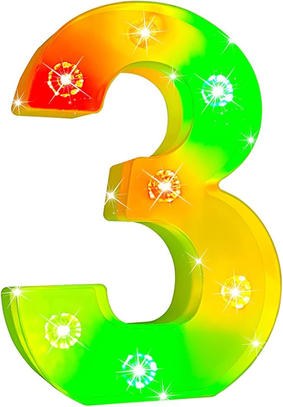 Glintee Decorative Led Light Up Number, Light Up Number Sign for Night Light Wedding Birthday Party Christmas Home Bar Decoration Number-(Number 3) - LeafyLoom