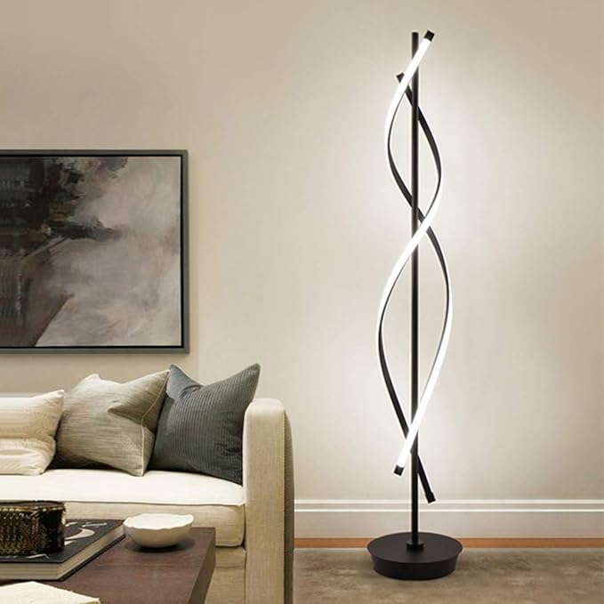 ADISUN 40W LED Remote Control Dimmable Spiral Indoor Tall Floor Lamp for Living Rooms Family Rooms Bedrooms Offices Lighting (Black) - LeafyLoom