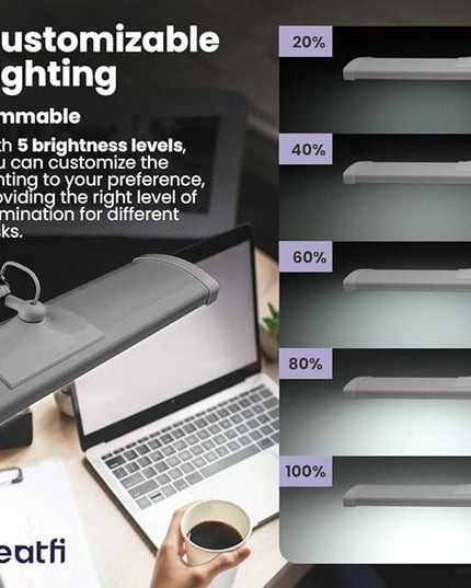 Neatfi Ultra 3,500 Lumen LED Desk Lamp, Color Correlated Temperature, 3 Light Modes, Dimmable, 45W, 26 Inch Wide Metal Shade, 540 SMD LEDs (CCT with Clamp, Silver) - LeafyLoom