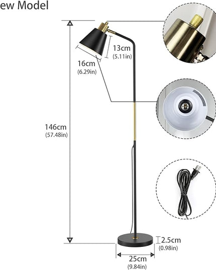 Industrial Floor Lamps for Living Rooms & Bedrooms - Rustic Farmhouse Reading Lamp - Standing, Adjustable Metal Heads Indoor Task Lighting for Living Room Bedroom Office Home Décor (Black-Large) - LeafyLoom