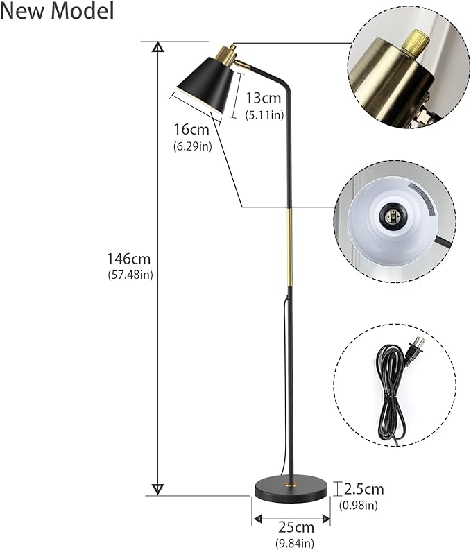 Industrial Floor Lamps for Living Rooms & Bedrooms - Rustic Farmhouse Reading Lamp - Standing, Adjustable Metal Heads Indoor Task Lighting for Living Room Bedroom Office Home Décor (Black-Large) - LeafyLoom