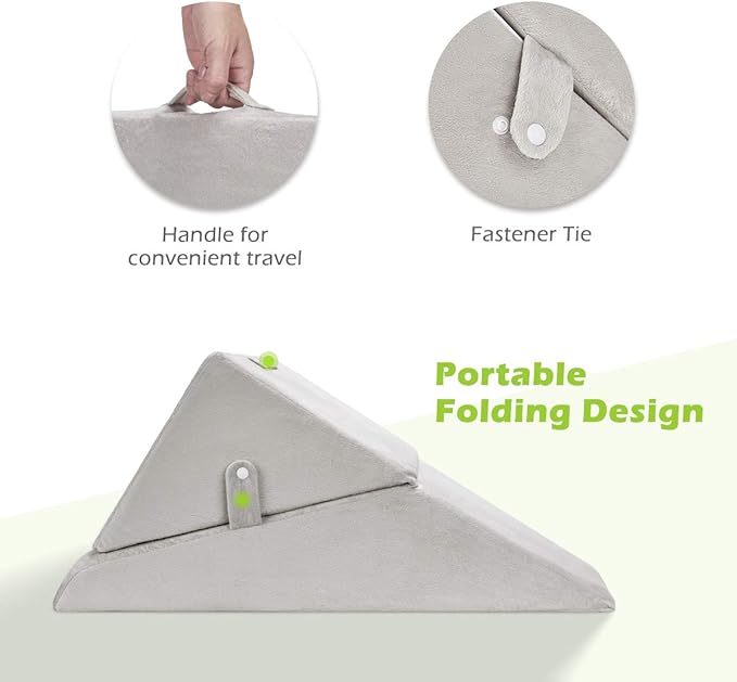 Bed Wedge Pillow, Triangle Adjustable Pillow Wedge, Memory Foam Sleeping Pillow for Legs with Washable Removable Cover, Post Surgery Pillow for Upright Sleeping, Reading, Back Pain - LeafyLoom