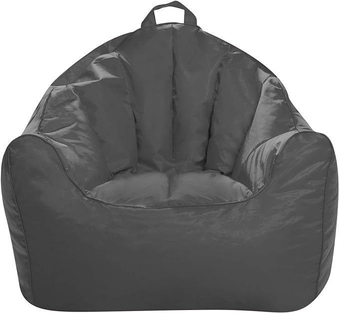 Posh Creations Structured Comfy Bean Bag Chair for Gaming, Reading, and Watching TV, Malibu Lounge, Soft Nylon-Charcoal Gray - LeafyLoom