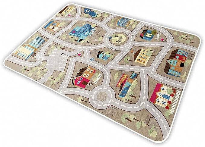 Kid Rug Carpet Playmat for Toy Cars and Train，Play Area Rug with Rubber Backing，Fun Throw Rug，Ideal Gift for Children Baby Bedroom Play Room(100×160cm/39×63in) - LeafyLoom