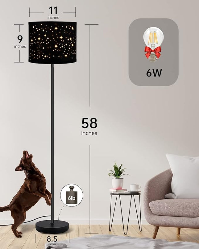 BoostArea Floor Lamp, Standing Lamp, 6W LED Floor Lamps with Black Lampshade, 2700K, Foot Switch, E26 Socket, 58" Tall Metal Pole Lamp, Simple Floor Lamps for Living Room/Bedroom/Farmhouse, Star - LeafyLoom