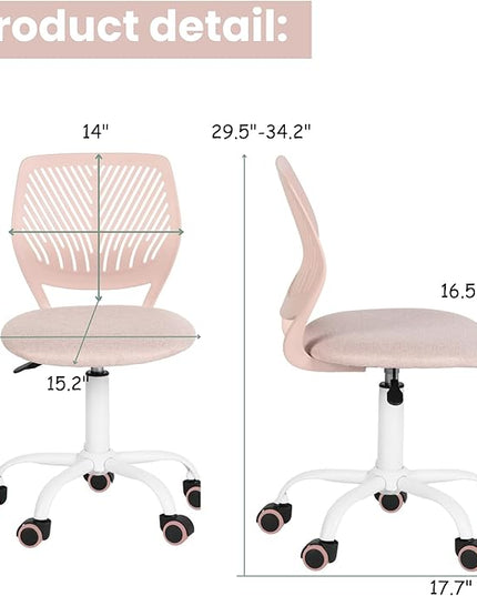 FurnitureR Writing Task Chair for Teens Boys Girls 360 Rolling Wheels Fabric Soft Pad Seat Breathable Backrest, Height Adjustable Liftup 29.5"-34.3", Morandi Pink - LeafyLoom