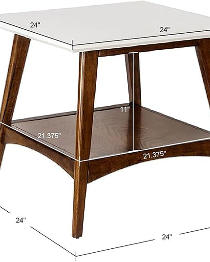 Madison Park Parker End Tables-Solid Wood, Two-Tone Finish with Lower Storage Shelf Modern Mid-Century Accent Living Room Furniture, Medium, Off-White/Pecan - LeafyLoom